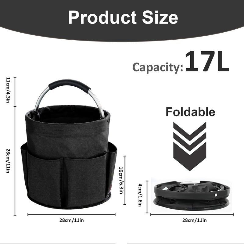 abcmilz 17L Cleaning Caddy with Handle, Cleaning Supplies Organizer, Foldable Storage Basket, Cleaning Supply Caddy, Portable Multi Cleaning Bucket Bag for Home, Garden (Black) - Image 4